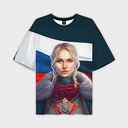 Мужская футболка оверсайз Славянская девушка - флаг России