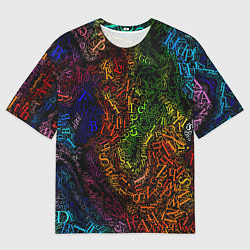 Футболка оверсайз мужская Разноцветные английские буквы, цвет: 3D-принт