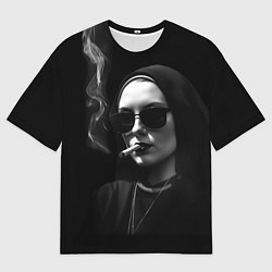 Мужская футболка оверсайз Монашка в черных очках с сигарой
