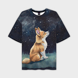 Мужская футболка оверсайз Корги и звездное небо - акварель