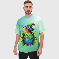 Футболка оверсайз мужская Разноцветный попугай, цвет: 3D-принт — фото 2
