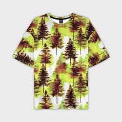 Мужская футболка оверсайз Хвойный лес - акварель в желтых тонах