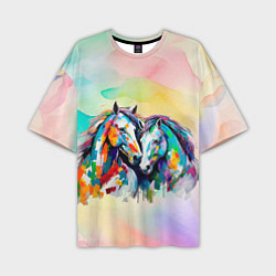 Мужская футболка оверсайз Две разноцветные лошади