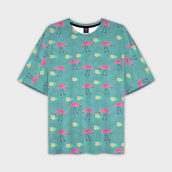 Мужская футболка оверсайз Летний паттерн с фламинго