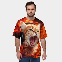 Футболка оверсайз мужская Кот пламенный меломан, цвет: 3D-принт — фото 2