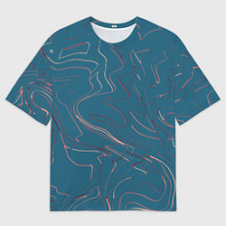 Мужская футболка оверсайз Бирюзовый линии абстракция