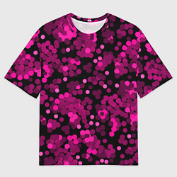 Мужская футболка оверсайз Красно розовые конфетти на черном