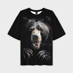 Мужская футболка оверсайз Бурый атакующий медведь