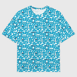 Мужская футболка оверсайз Маяк и кораблик паттерн