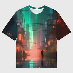 Футболка оверсайз мужская Кибер город будущего, цвет: 3D-принт
