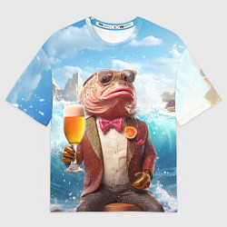 Мужская футболка оверсайз Мистер карп с пивом