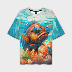 Мужская футболка оверсайз Рыба в солнечных очках в воде