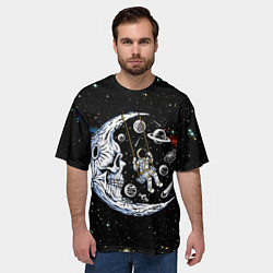 Футболка оверсайз мужская Космические качели - череп, цвет: 3D-принт — фото 2