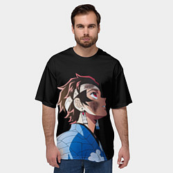 Футболка оверсайз мужская Танджиро - клинок - минимализм, цвет: 3D-принт — фото 2