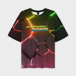 Мужская футболка оверсайз Cyberpunk 2077 phantom liberty logo neon