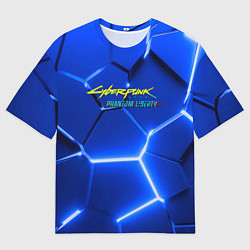 Мужская футболка оверсайз Киберпанк призрачная свобода синий неон