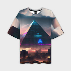 Мужская футболка оверсайз Киберпанк пирамида
