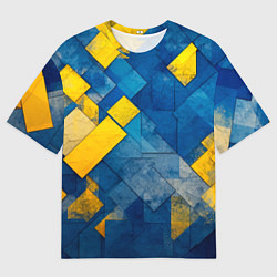 Мужская футболка оверсайз Синяя и жёлтая геометрия