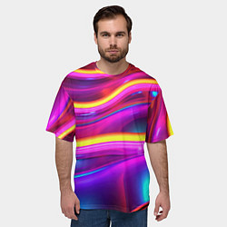Футболка оверсайз мужская Неоновые светящиеся волны, цвет: 3D-принт — фото 2