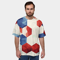 Футболка оверсайз мужская Белые синие красные плиты, цвет: 3D-принт — фото 2
