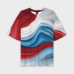 Футболка оверсайз мужская Белые синие красные волны, цвет: 3D-принт