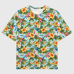 Мужская футболка оверсайз Светлые гавайские цветочки