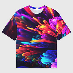 Мужская футболка оверсайз Неоновая абстракция в виде цветов