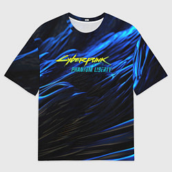 Мужская футболка оверсайз Black blue cyberpunk phantom liberty