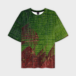 Мужская футболка оверсайз Зелёная и бордовая текстура