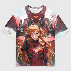 Футболка оверсайз мужская Аска Ленгли и робот, цвет: 3D-принт