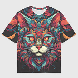 Мужская футболка оверсайз Голова шикарного кота в узорах