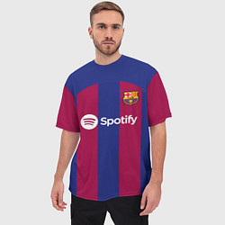 Футболка оверсайз мужская Лионель Месси Барселона форма 2324 домашняя, цвет: 3D-принт — фото 2