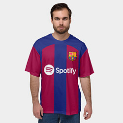 Футболка оверсайз мужская Лионель Месси Барселона форма 2324 домашняя, цвет: 3D-принт — фото 2