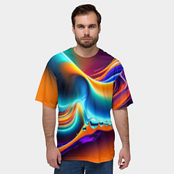Футболка оверсайз мужская Радужные линии абстракция, цвет: 3D-принт — фото 2