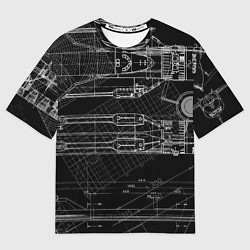 Футболка оверсайз мужская Чертеж ракеты на чёрном фоне, цвет: 3D-принт