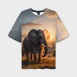 Мужская футболка оверсайз Африканский слон в саванне