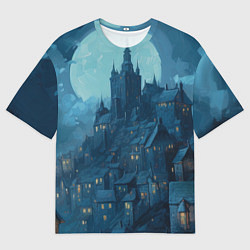 Мужская футболка оверсайз Ночной фэнтезийный город
