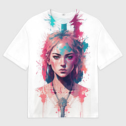 Футболка оверсайз мужская Девушка акварельные краски, цвет: 3D-принт
