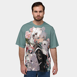 Футболка оверсайз мужская Нежная девочка аниме с ушками, цвет: 3D-принт — фото 2