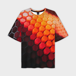 Футболка оверсайз мужская Hexagon orange, цвет: 3D-принт