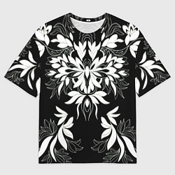 Футболка оверсайз мужская Цветы орнамент чб, цвет: 3D-принт