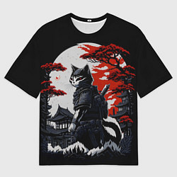 Футболка оверсайз мужская Котик ниндзя - мрачный, цвет: 3D-принт