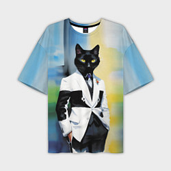 Мужская футболка оверсайз Cat fashionista - neural network - pop art