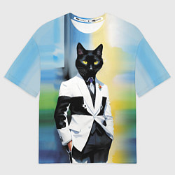 Футболка оверсайз мужская Cat fashionista - neural network - pop art, цвет: 3D-принт