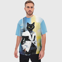 Футболка оверсайз мужская Cat fashionista - neural network - pop art, цвет: 3D-принт — фото 2