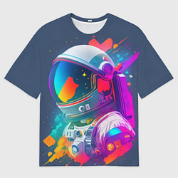 Мужская футболка оверсайз Космонавт - акварельные мазки