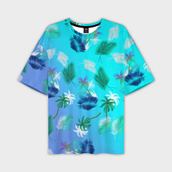 Мужская футболка оверсайз Пальмы на голубом градиенте
