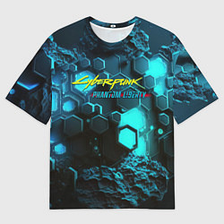 Футболка оверсайз мужская Cyberpunk 2077 phantom liberty blue abstract, цвет: 3D-принт