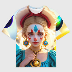 Мужская футболка оверсайз Девушка арлекин с воздушными шарами