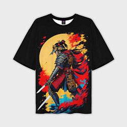 Мужская футболка оверсайз Японский самурай - закат